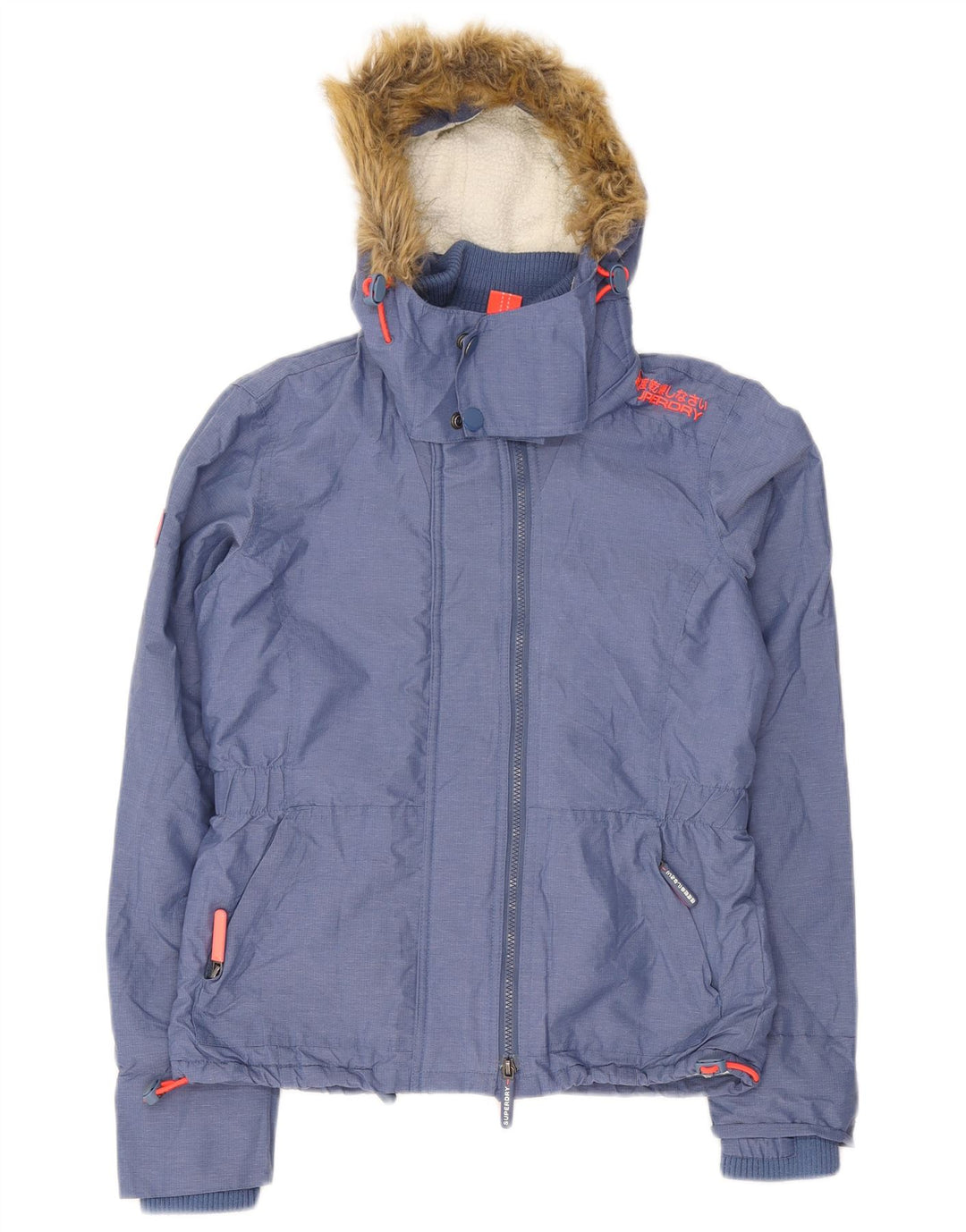 Superdry Womens Hooded Sherpa Windbreaker Jacket UK 14 Medium Blue