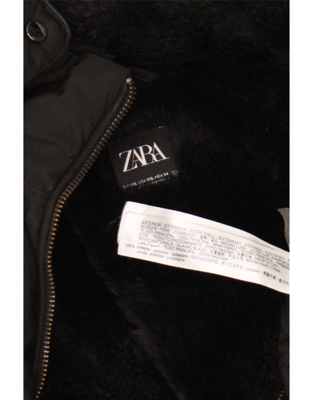 Zara Womens Hooded Padded Jacket UK 20 2XL Black Polyester