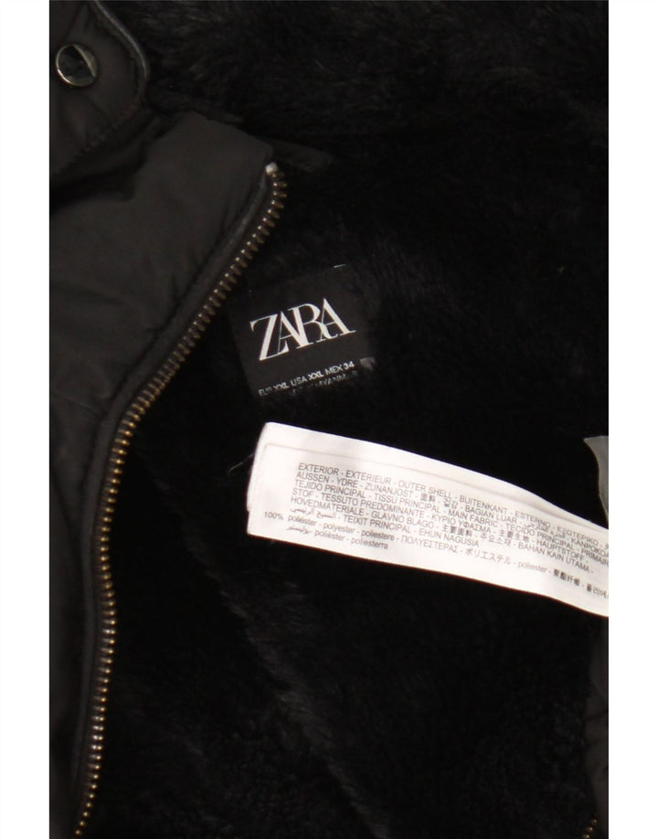 Zara Womens Hooded Padded Jacket UK 20 2XL Black Polyester