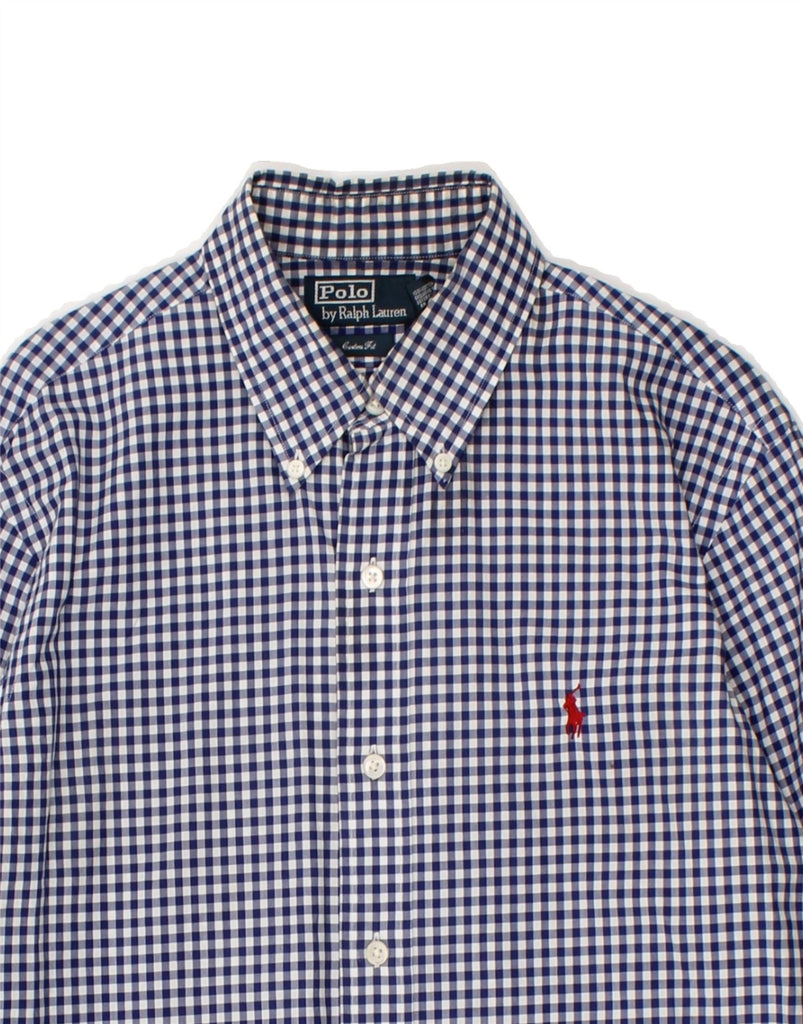 POLO RALPH LAUREN Mens Custom Fit Shirt Medium Blue Check Cotton Vintage Polo Ralph Lauren and Second-Hand Polo Ralph Lauren from Messina Hembry 