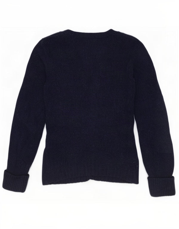 Massimo Dutti Womens Cardigan Sweater UK 12 Medium Navy Blue Cotton