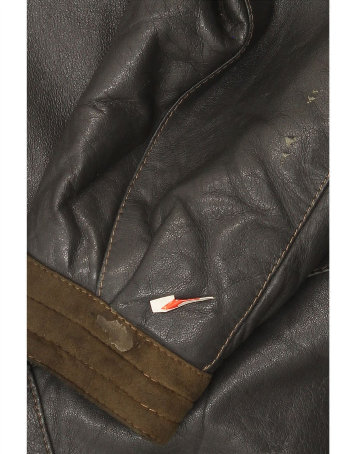 Vintage Womens Leather Jacket IT 44 Medium Grey Colourblock Leather