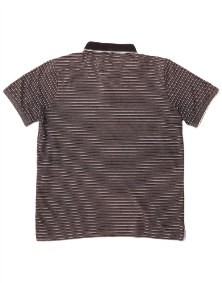 DANIEL HECHTER Mens Easy Care Polo Shirt Large Grey Striped Cotton