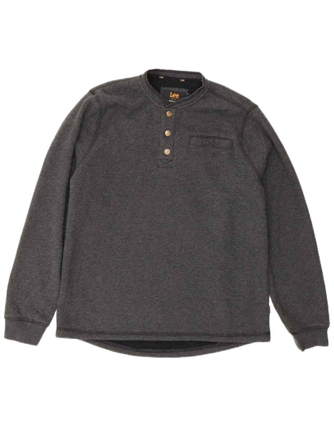 Lee Mens Regular Fit Button Neck Sweatshirt Jumper Small Grey Cotton
