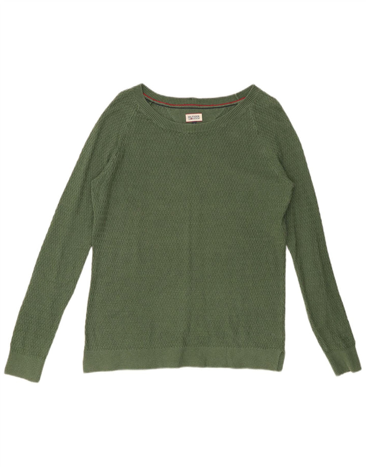 TOMMY HILFIGER Womens Boat Neck Jumper Sweater UK 10 Small Green