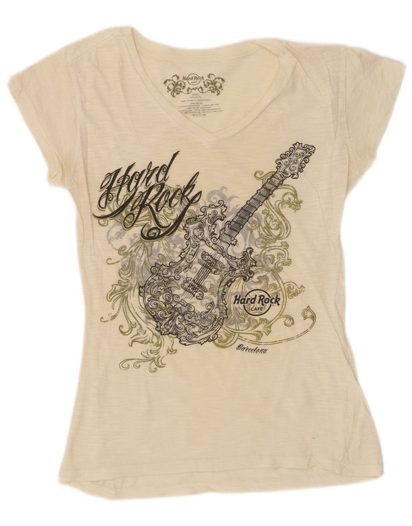 Hard Rock Cafe Womens Barcelona Graphic T-Shirt Top Small Off White Cotton
