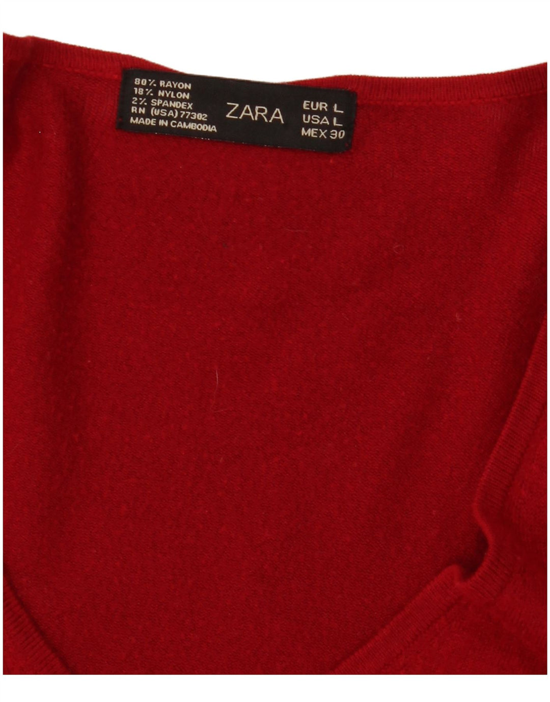 Zara Womens V-Neck Jumper Sweater UK 14 Large Red Rayon