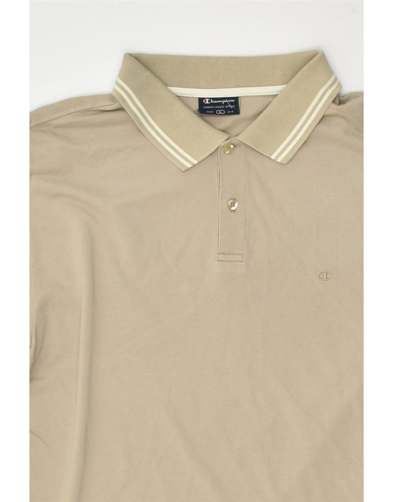 CHAMPION Mens Polo Shirt Large Beige Cotton | Vintage Champion | Thrift | Second-Hand Champion | Used Clothing | Messina Hembry 