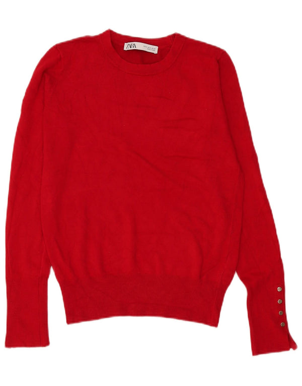 Zara Womens Crew Neck Jumper Sweater UK 10 Small Red Viscose