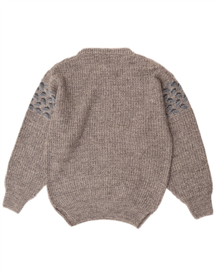Fiume Mens Boat Neck Jumper Sweater IT 48 Medium Grey Floral