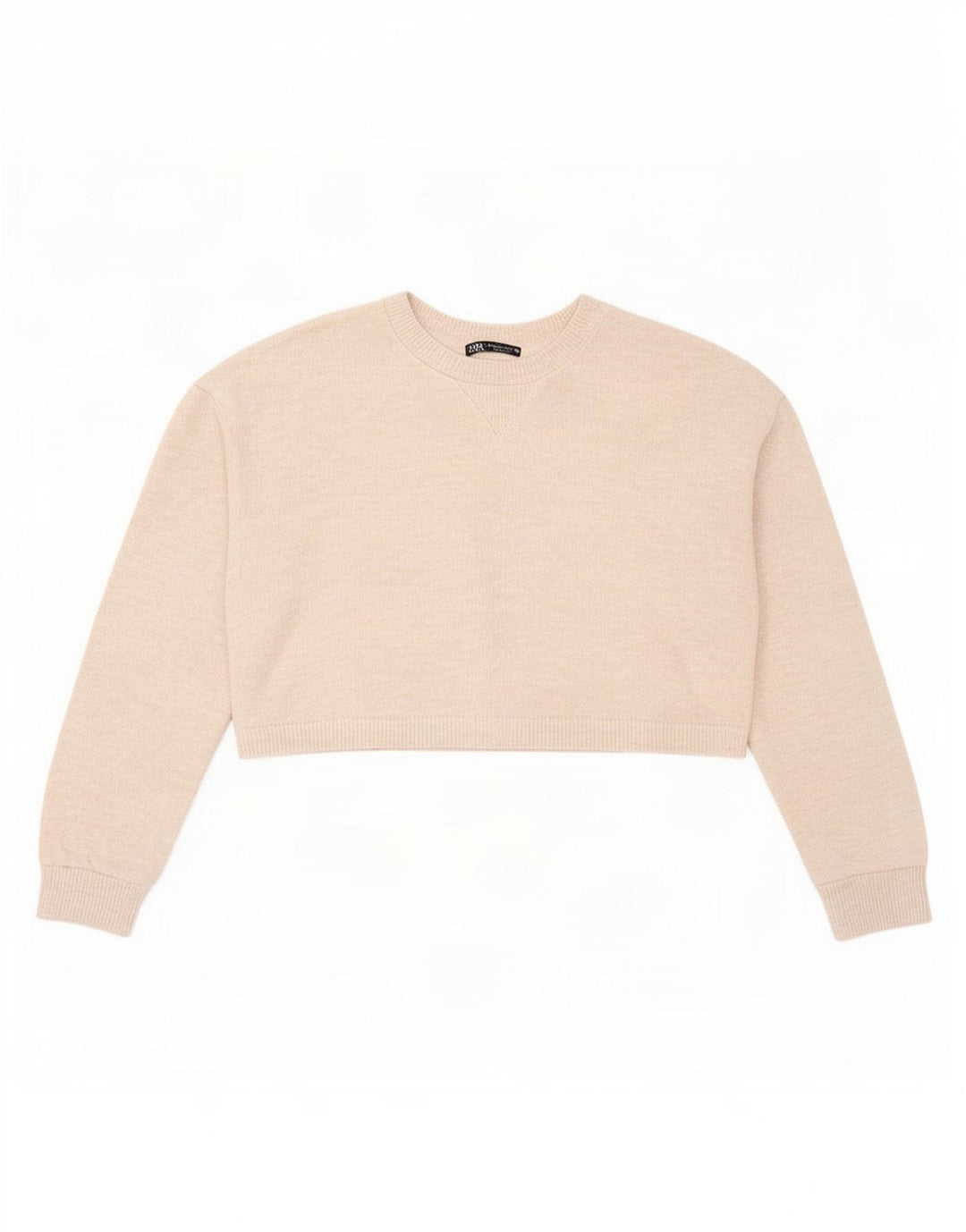 Zara Womens Crop Oversized Top Long Sleeve UK 10 Small Beige Polyester