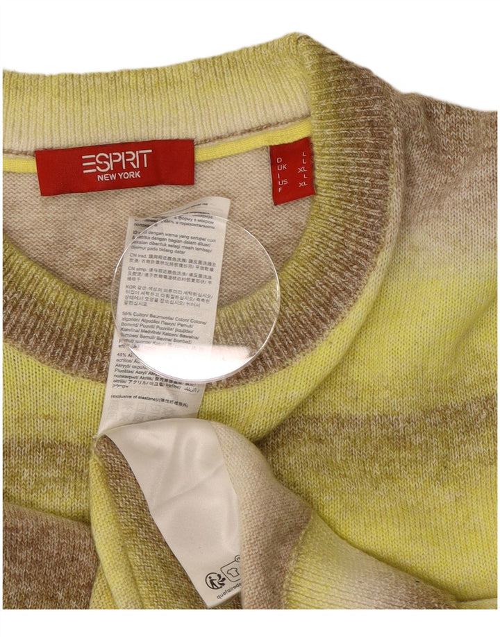 Esprit Mens Crew Neck Jumper Sweater Large Yellow Striped Cotton