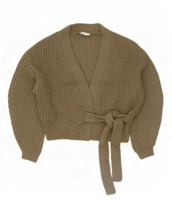 Zara Womens Oversized Crop Wrap Cardigan Sweater UK 14 Medium Khaki Acrylic