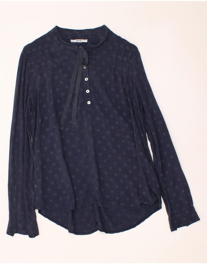 LIU JO Womens Pullover Shirt IT 40 Small Navy Blue Polka Dot Viscose Vintage Liu Jo and Second-Hand Liu Jo from Messina Hembry 