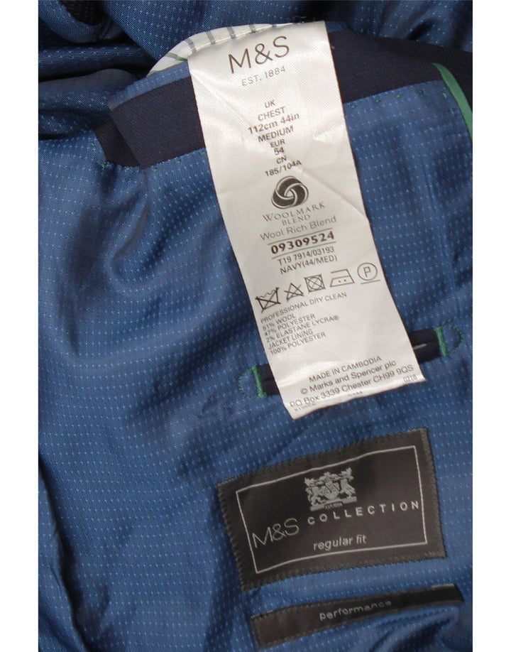 Marks & Spencer Mens 2 Button Regular Fit Blazer Jacket UK 44 XL Navy Blue