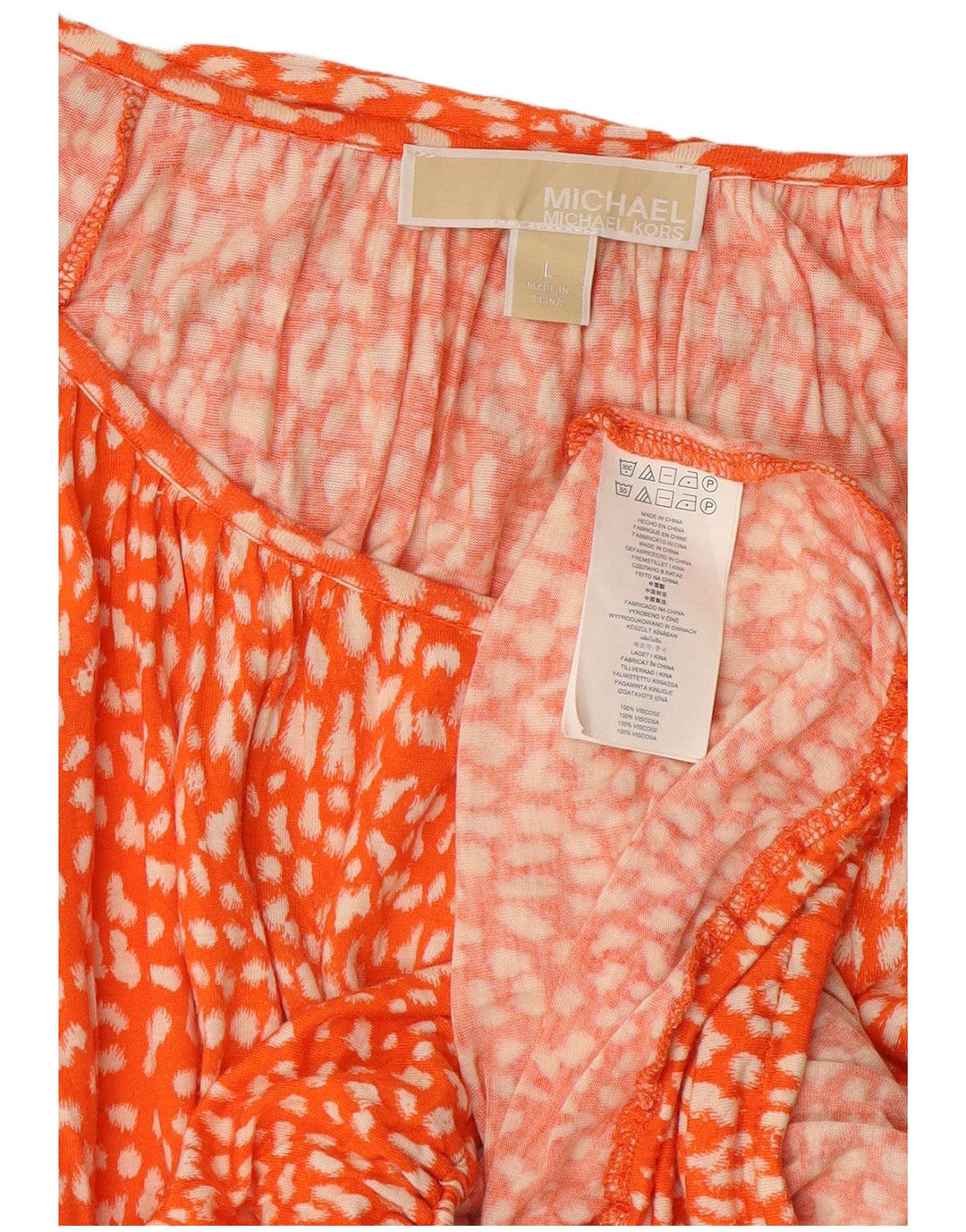 MICHAEL KORS Womens Top 3/4 Sleeve UK 16 Large Orange Animal Print Viscose