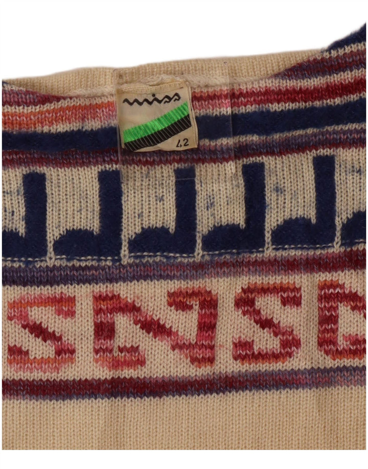 VINTAGE Womens Boat Neck Jumper Sweater IT 42 Medium Off White Geometric