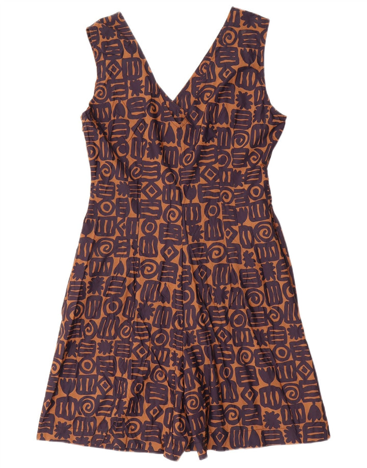 Vintage Womens Sleeveless Playsuit IT 46 Large Brown Geometric Viscose