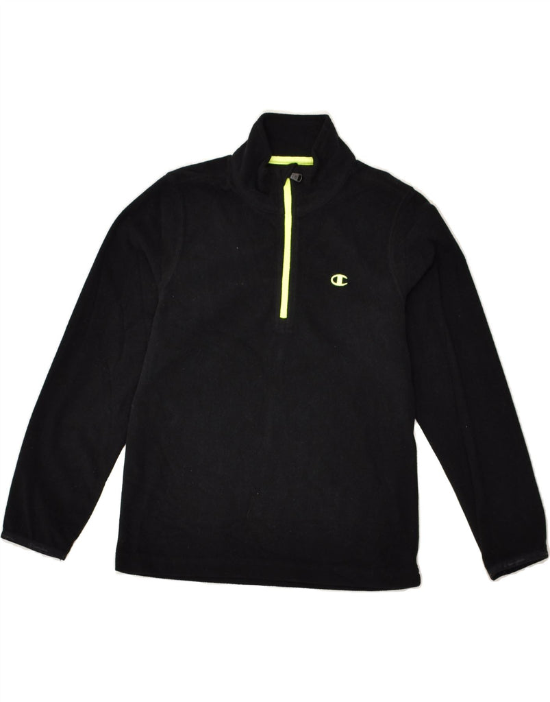 CHAMPION Boys Zip Neck Fleece Jumper 7-8 Years Small Black Polyester | Vintage Champion | Thrift | Second-Hand Champion | Used Clothing | Messina Hembry 