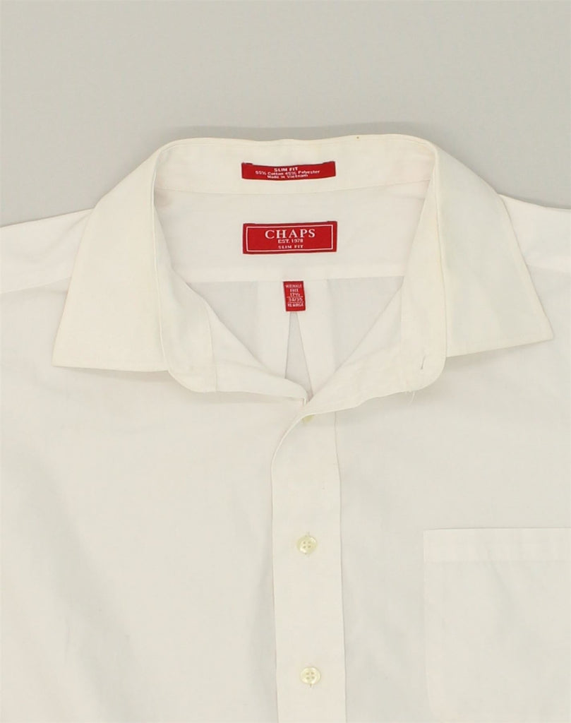 CHAPS Mens Slim Fit Slim Fit Shirt Size 17 1/2 XL White Cotton | Vintage Chaps | Thrift | Second-Hand Chaps | Used Clothing | Messina Hembry 