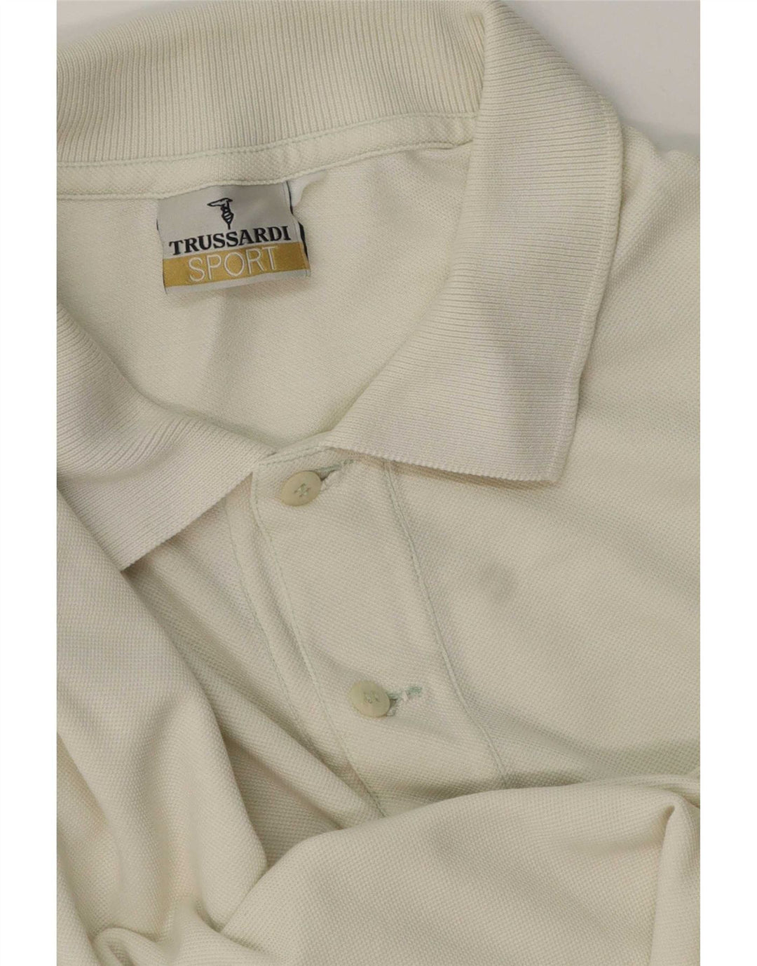 Trussardi Mens Long Sleeve Polo Shirt Large White Cotton