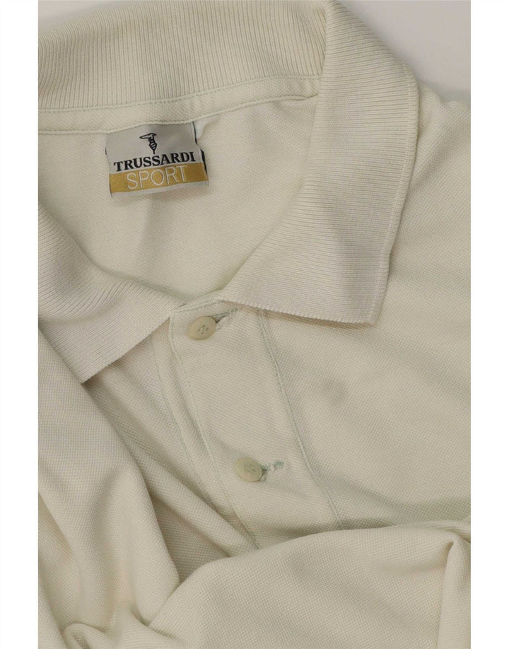 Trussardi Mens Long Sleeve Polo Shirt Large White Cotton