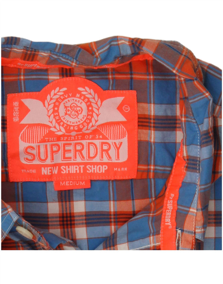 SUPERDRY Mens Short Sleeve Shirt Medium Blue Check Cotton