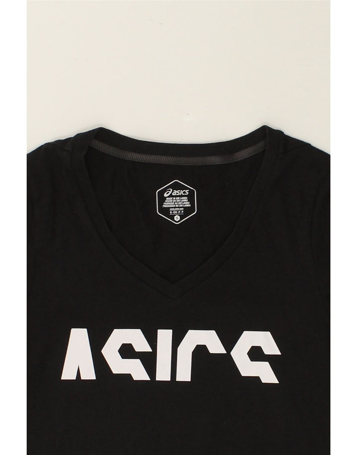 ASICS Womens Graphic T-Shirt Top UK 8 Small Black Cotton | Vintage Asics | Thrift | Second-Hand Asics | Used Clothing | Messina Hembry 