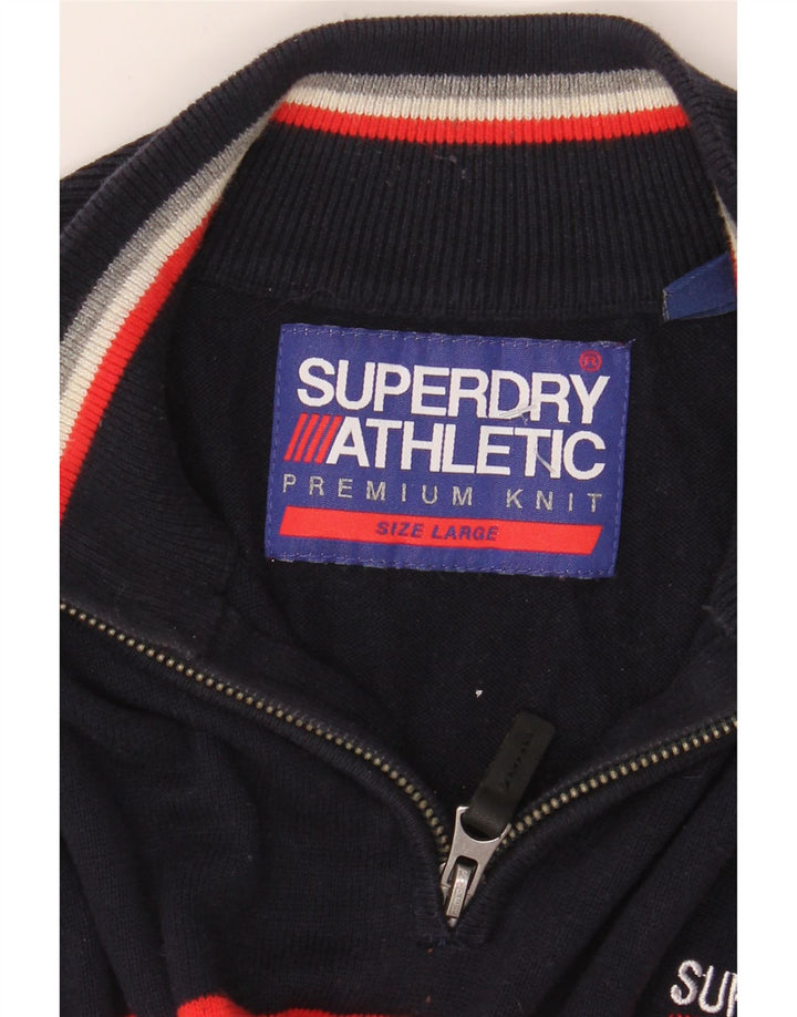 Superdry Mens Zip Neck Jumper Sweater Large Navy Blue Colourblock