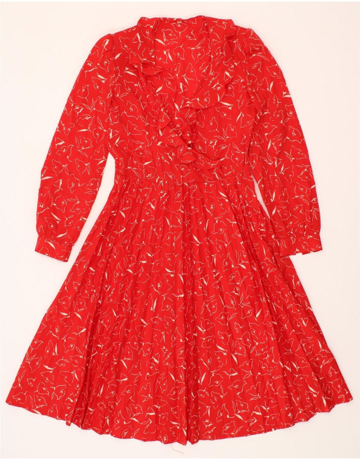 VINTAGE Womens Long Sleeve A-Line Dress IT 42 Medium Red Floral Vintage Vintage and Second-Hand Vintage from Messina Hembry 