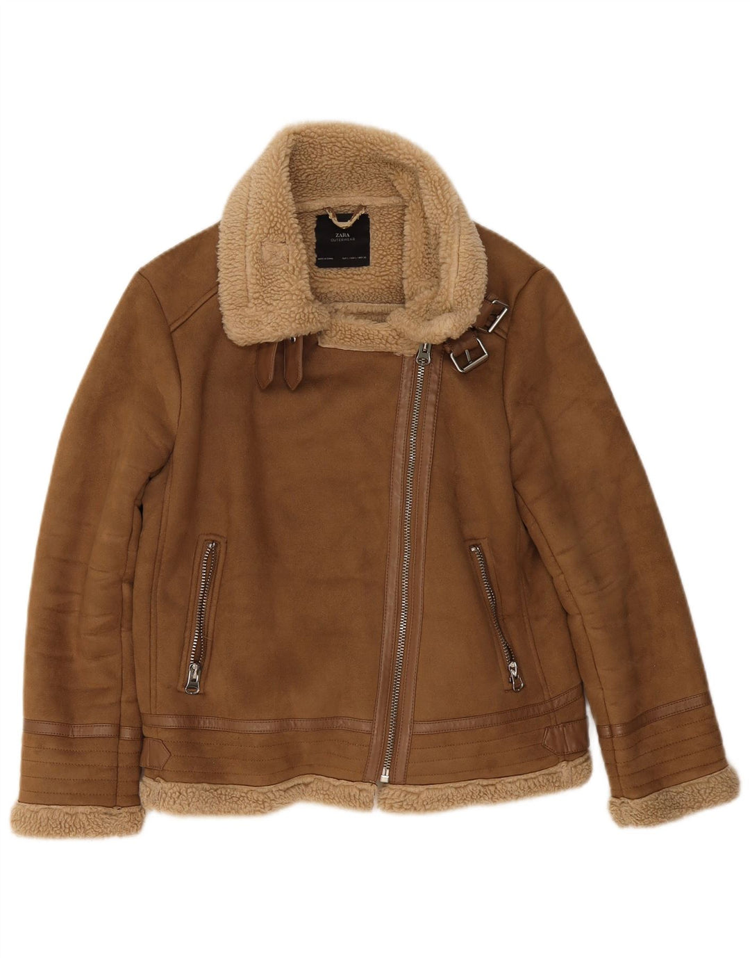 Zara Womens Sherpa Jacket UK 16 Large Beige Polyester