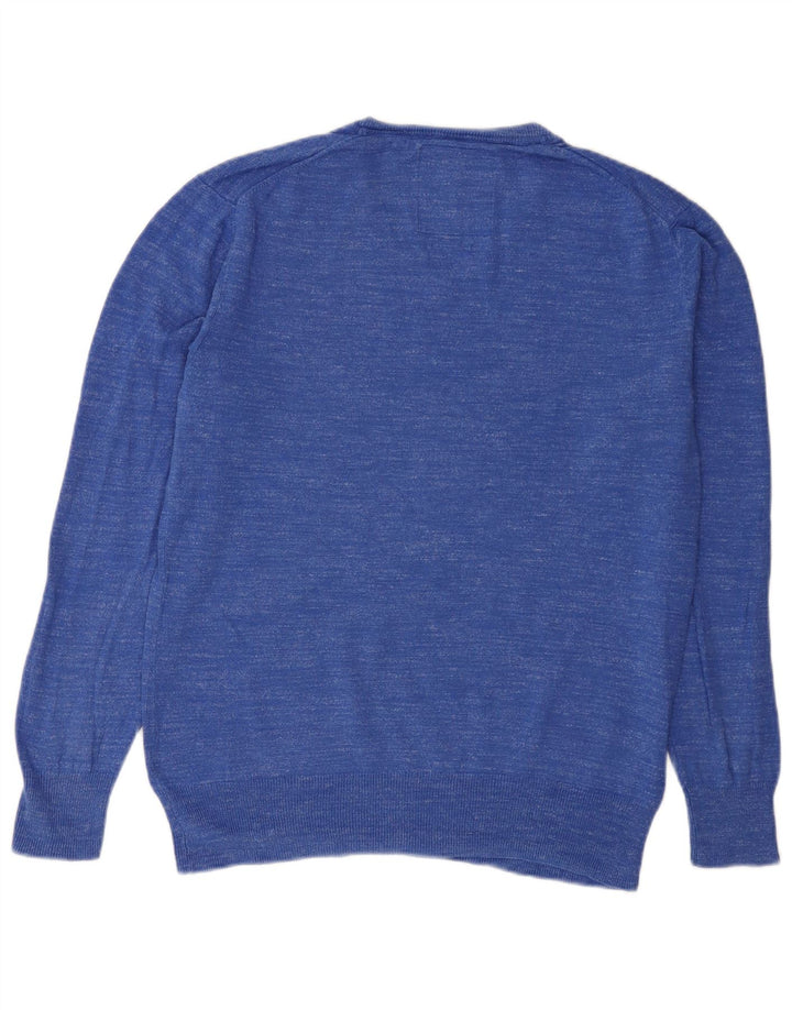 Superdry Mens V-Neck Jumper Sweater Large Blue Flecked Cotton