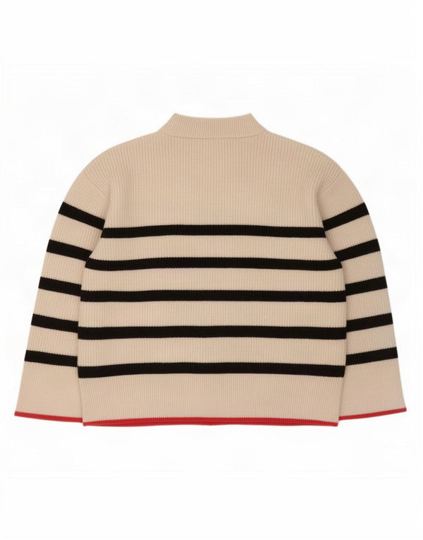 Zara Womens Oversized Crew Neck Jumper Sweater UK 14 Medium Beige Striped