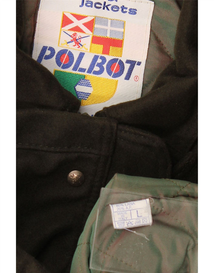 POLBOT Mens Hooded Overcoat UK 40 Large Khaki Wool