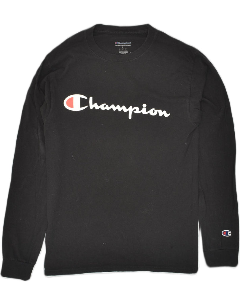 CHAMPION Mens Graphic Top Long Sleeve Small Black Cotton | Vintage Champion | Thrift | Second-Hand Champion | Used Clothing | Messina Hembry 