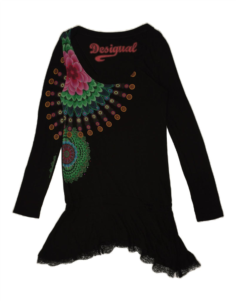 DESIGUAL Girls Graphic Drop Waist Dress 13-14 Years 2XL Black Viscose | Vintage Desigual | Thrift | Second-Hand Desigual | Used Clothing | Messina Hembry 