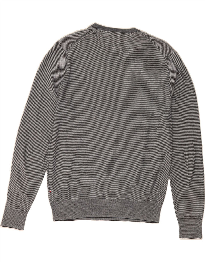TOMMY HILFIGER Mens Crew Neck Jumper Sweater Medium Grey Pinstripe Cotton Vintage Tommy Hilfiger and Second-Hand Tommy Hilfiger from Messina Hembry 