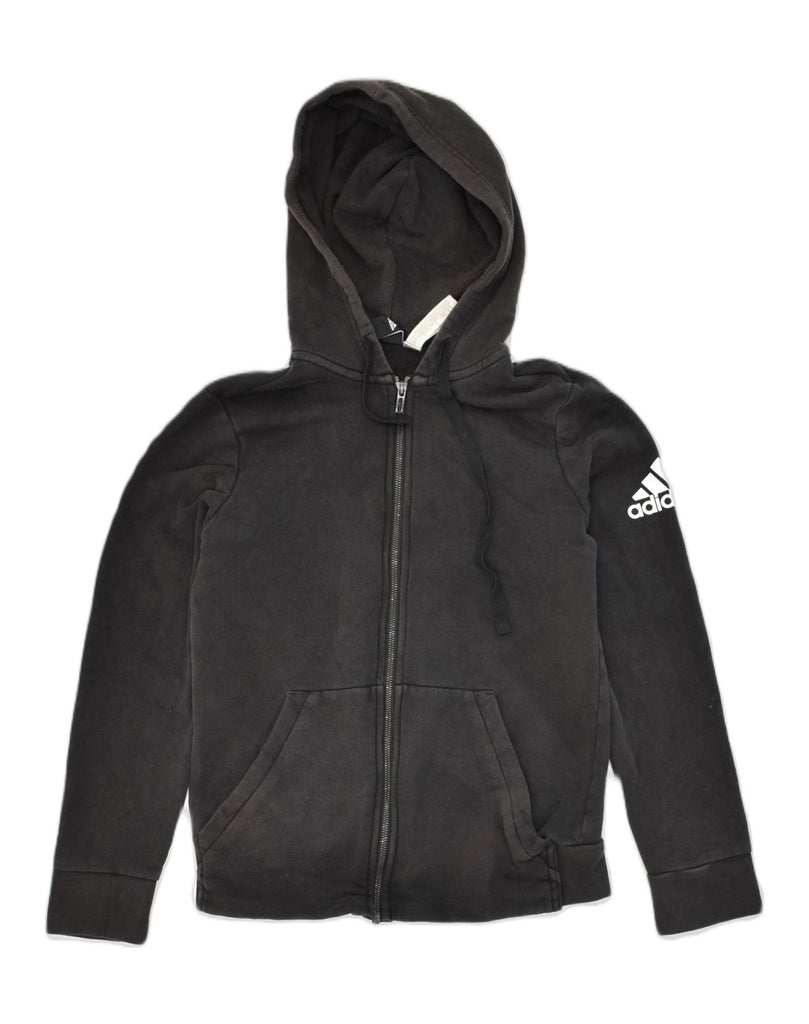 ADIDAS Womens Zip Hoodie Sweater UK 12/14 Medium Black Cotton | Vintage Adidas | Thrift | Second-Hand Adidas | Used Clothing | Messina Hembry 