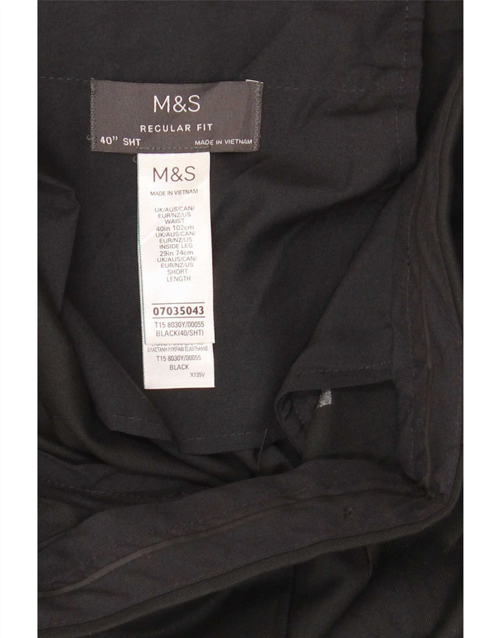 Marks & Spencer Mens Regular Fit Suit Trousers W40 L29 Black Polyester