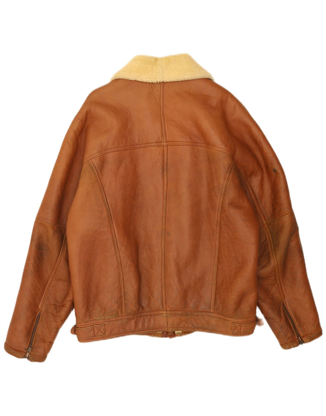 Vintage Mens Shearling Jacket IT 54 2XL Brown Leather