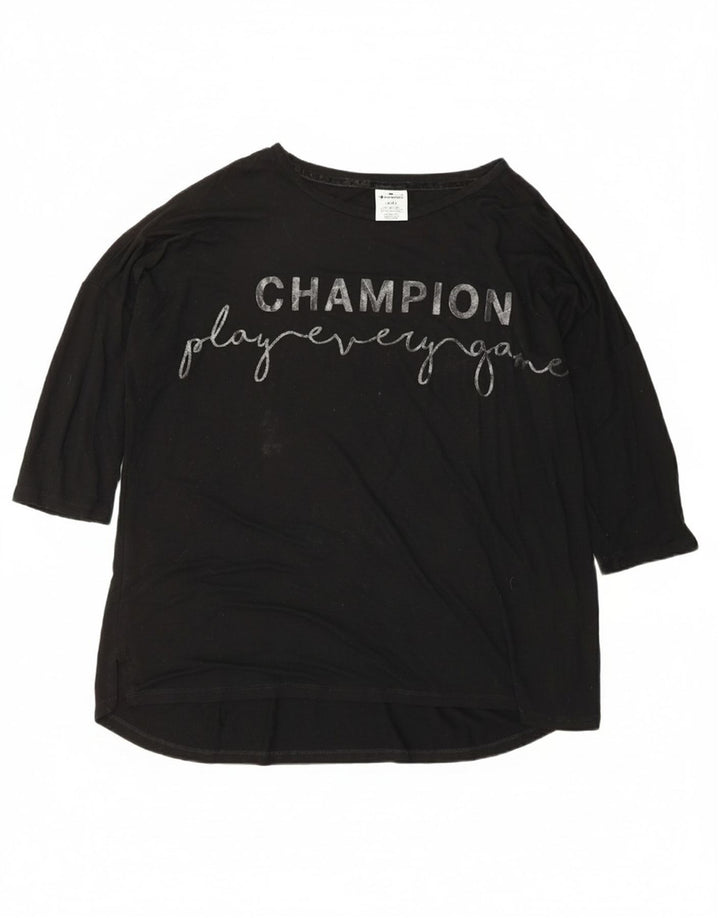 CHAMPION Womens Longline Graphic Top 3/4 Sleeve UK 16 Large Black