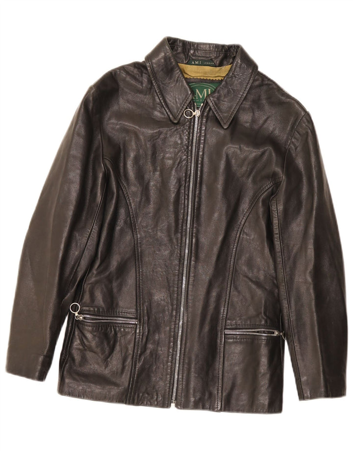 AMI Womens Leather Jacket UK 10 Small Black