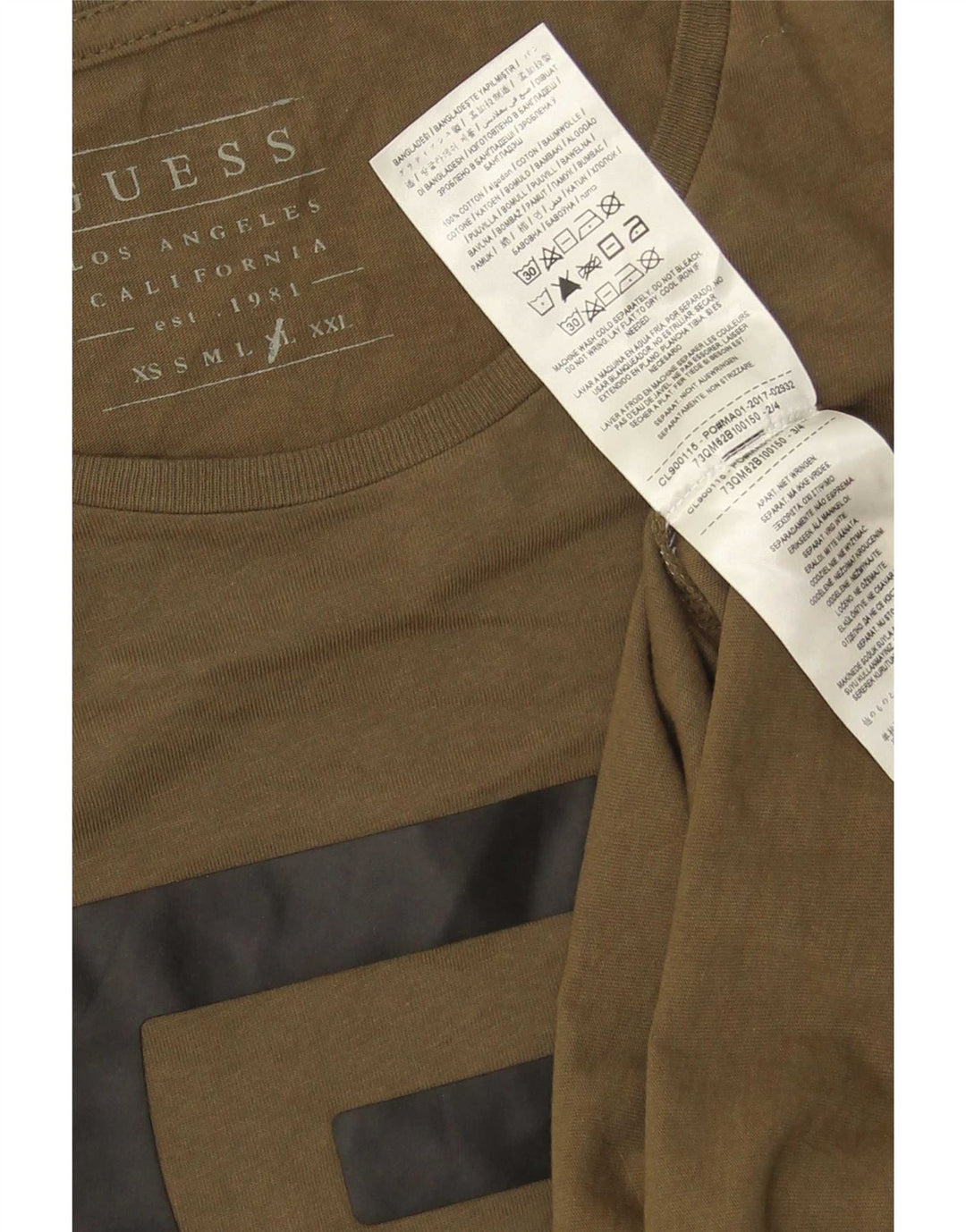 Guess Mens Graphic T-Shirt Top XL Khaki Cotton
