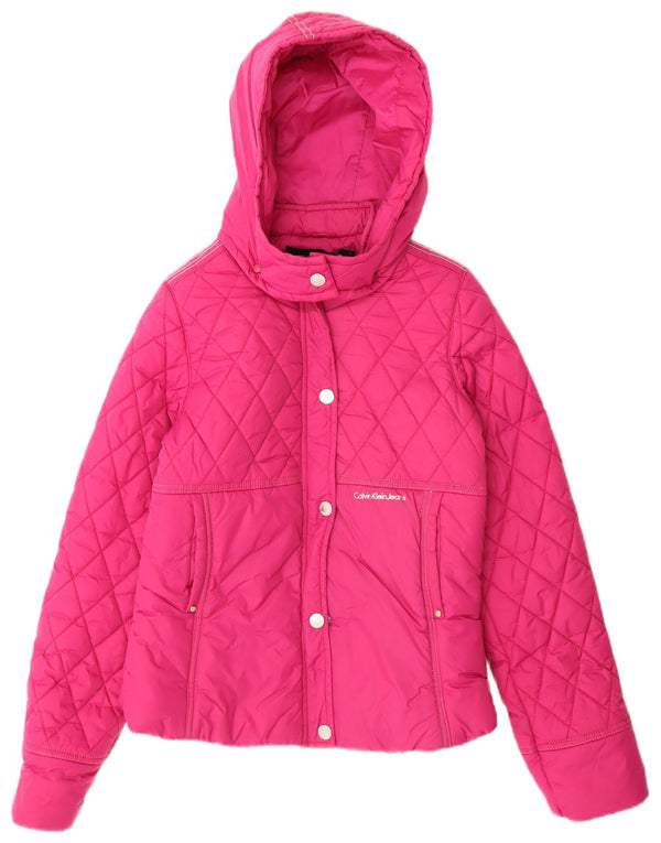 Calvin Klein Jeans Girls Hooded Padded Jacket 13-14 Years Pink Geometric