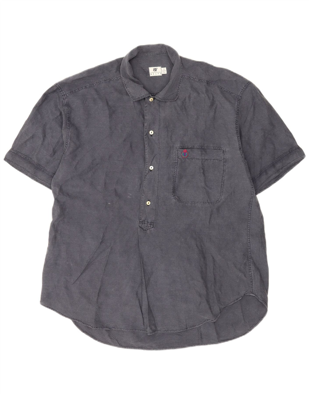 Belfe & Belfe Mens Short Sleeve Pullover Shirt Medium Grey Silk