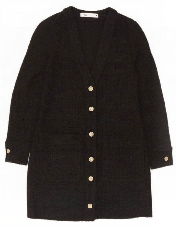 Zara Womens Longline 3/4 Sleeve Cardigan Sweater UK 6 XS Black Check