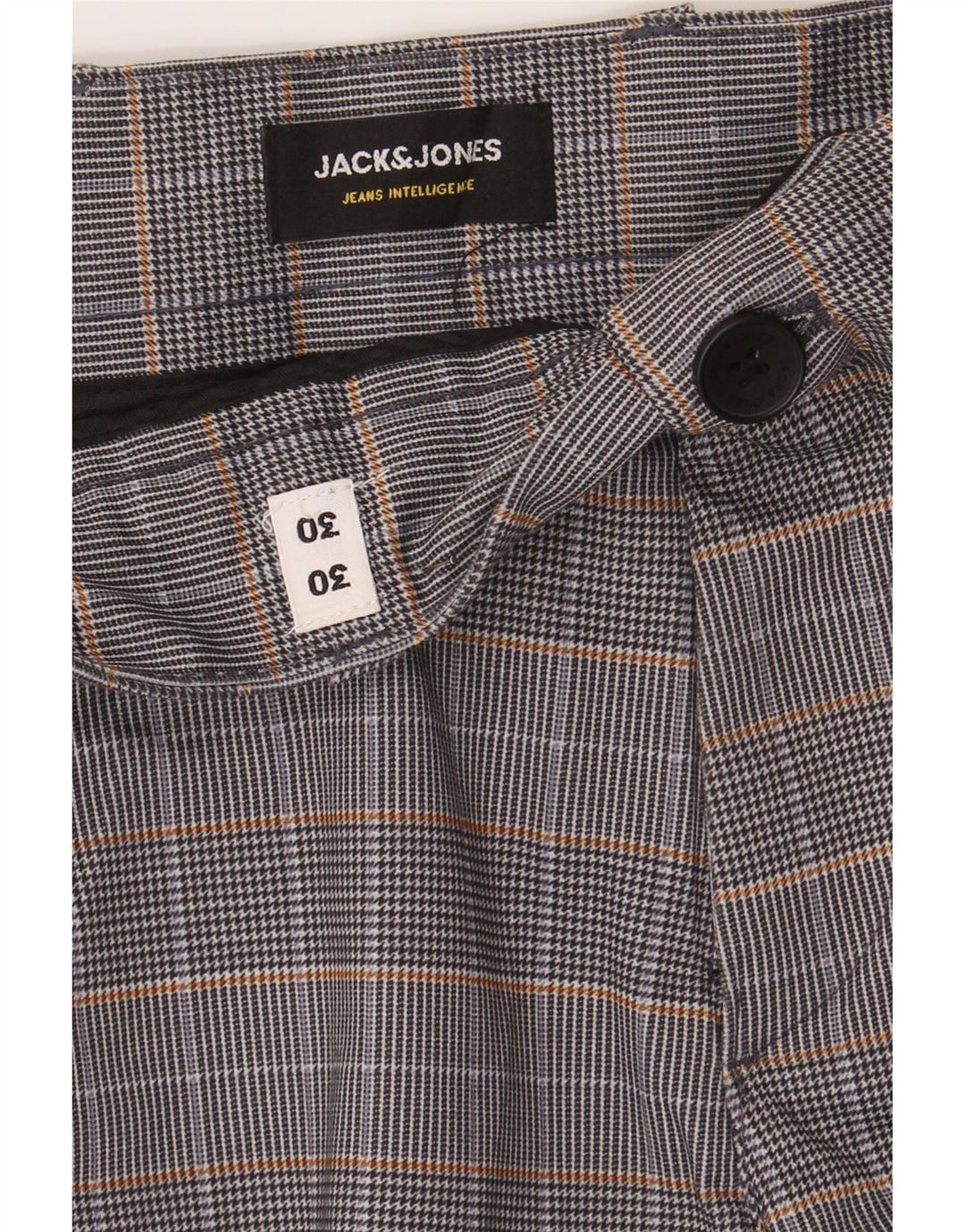 JACK & JONES Womens Slim Chino Trousers W30 L30 Grey Check Polyester Vintage Jack & Jones and Second-Hand Jack & Jones from Messina Hembry 