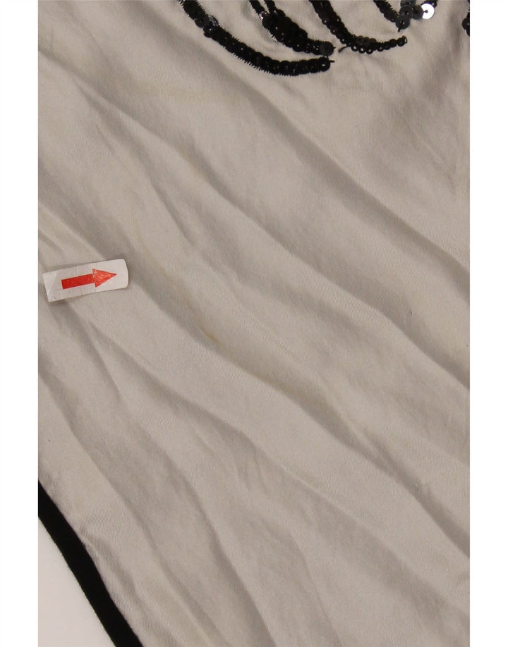 ICEBERG Womens Graphic Blouse Top UK 8 Small Off White Colourblock