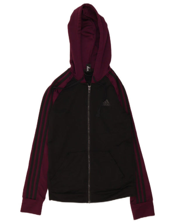 Adidas Womens Zip Hoodie Sweater UK 4/6 XS Black Colourblock Polyester