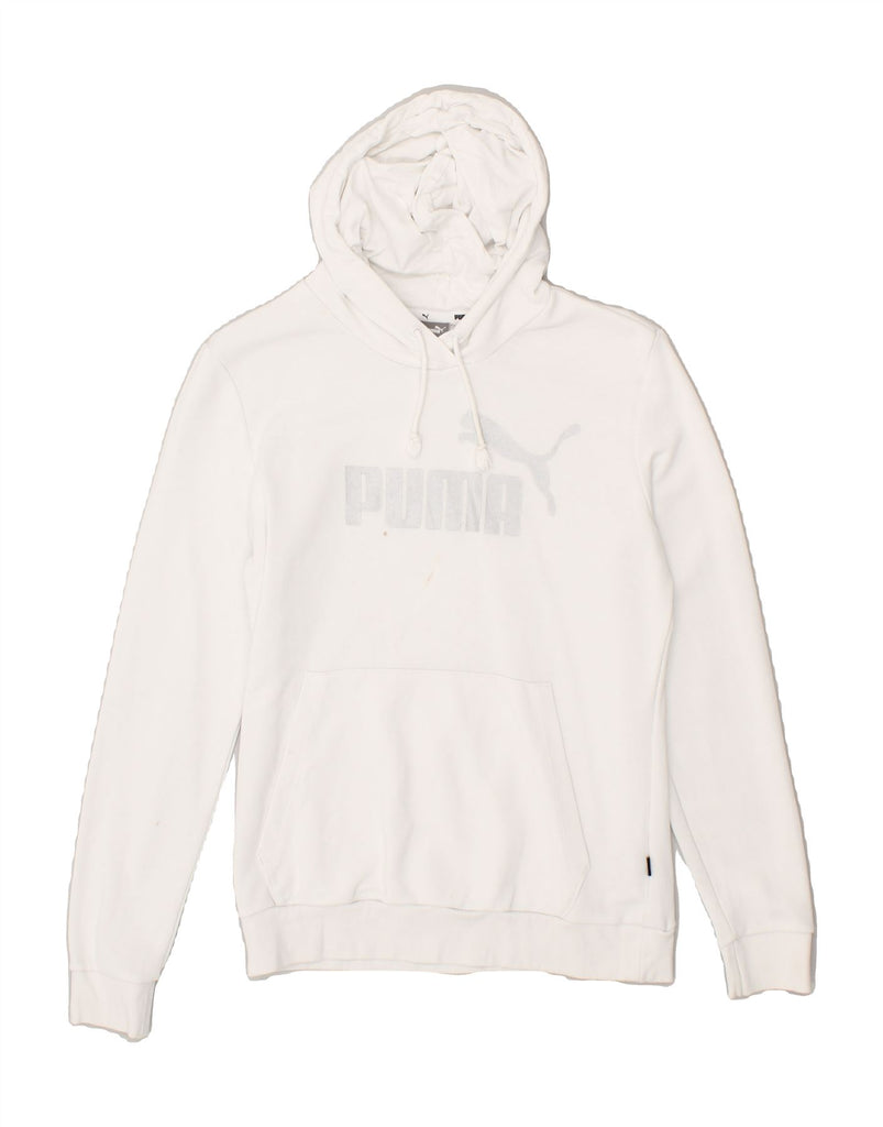 PUMA Mens Graphic Hoodie Jumper Small White Cotton | Vintage Puma | Thrift | Second-Hand Puma | Used Clothing | Messina Hembry 